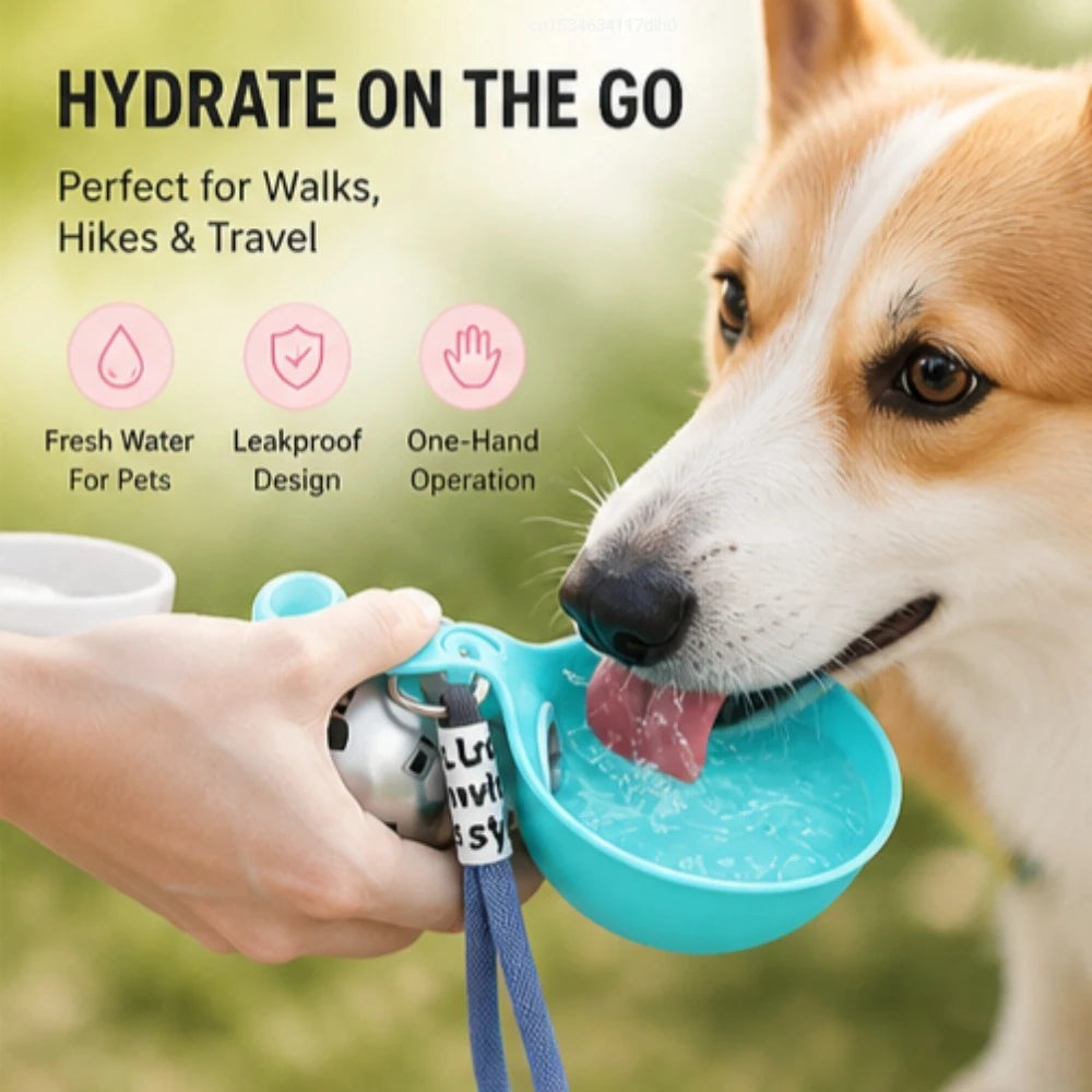 Botella de Agua Portátil 2 en 1 para Perros y Gatos — Acero Inoxidable con Bol Plegable de Silicona