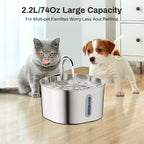 Fuente de Agua para Perros y Gatos 2,2 L — Acero Inoxidable, Ultra Silenciosa, con Filtro