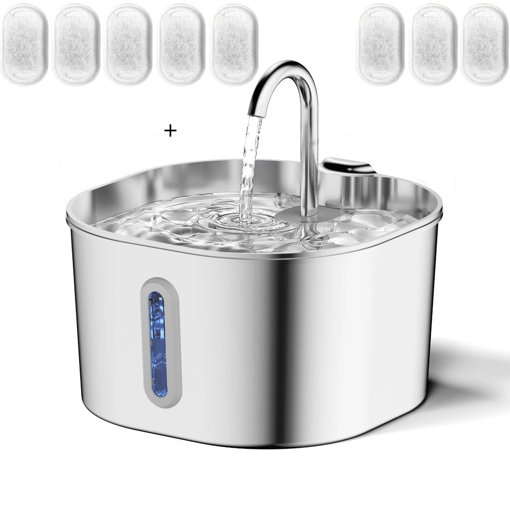 Fuente de Agua para Perros y Gatos 2,2 L — Acero Inoxidable, Ultra Silenciosa, con Filtro