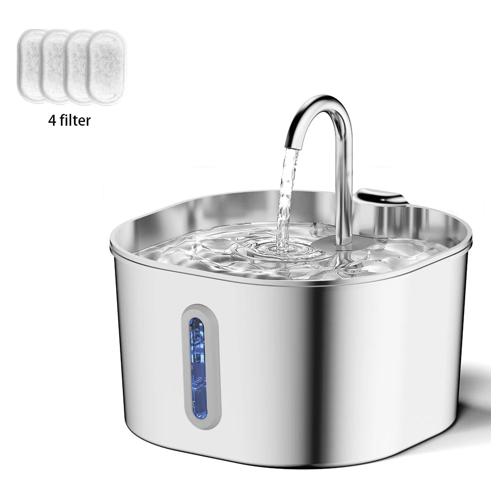 Fuente de Agua para Perros y Gatos 2,2 L — Acero Inoxidable, Ultra Silenciosa, con Filtro