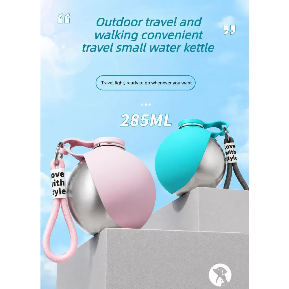 Botella de Agua Portátil 2 en 1 para Perros y Gatos — Acero Inoxidable con Bol Plegable de Silicona